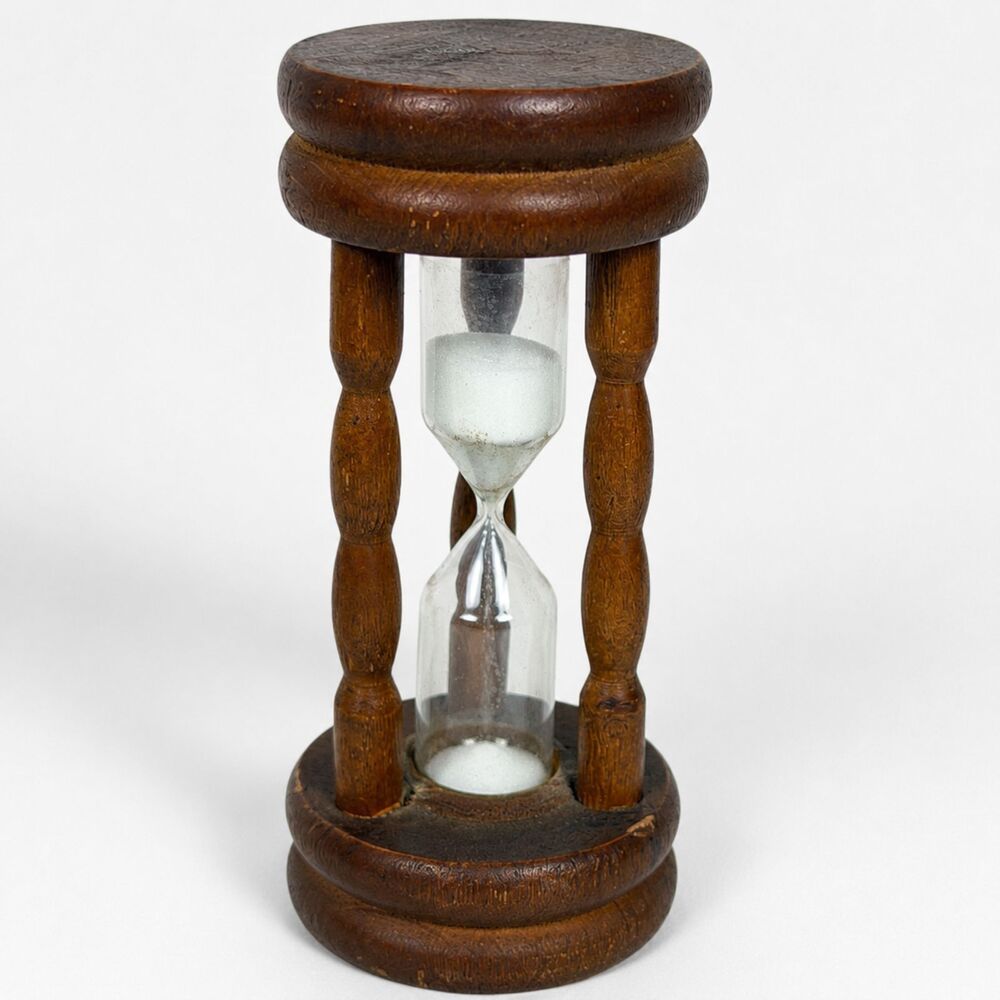Vintage 1950s Wooden Hourglass Wood Glass Mid Century Kitchen Home Decor